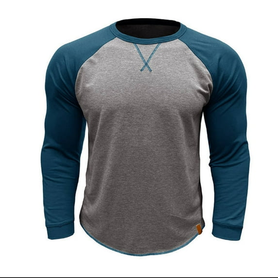 Dagegui Mens Raglan Long Sleeve T-Shirts Cotton Vintage Baseball Jersey Tee Color Matching Gym Workout Muscle Shirts Soft Fall Basic Shirt Tops Blue 2XL