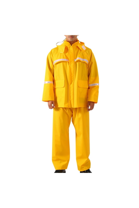Mens Rain Suits 2 Piece Set Long Sleeve Waterproof Protective Raincoats and Pants Sets Reflective Outdoor Safty Rainsuits Yellow L