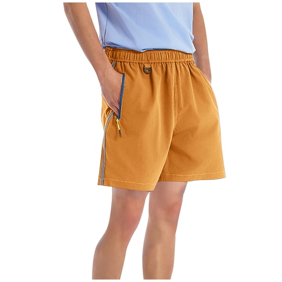 Dagegui Mens Running Sport Shorts with Pockets Summer Elastic Waist Athletic Workout Short Pants Yellow XL