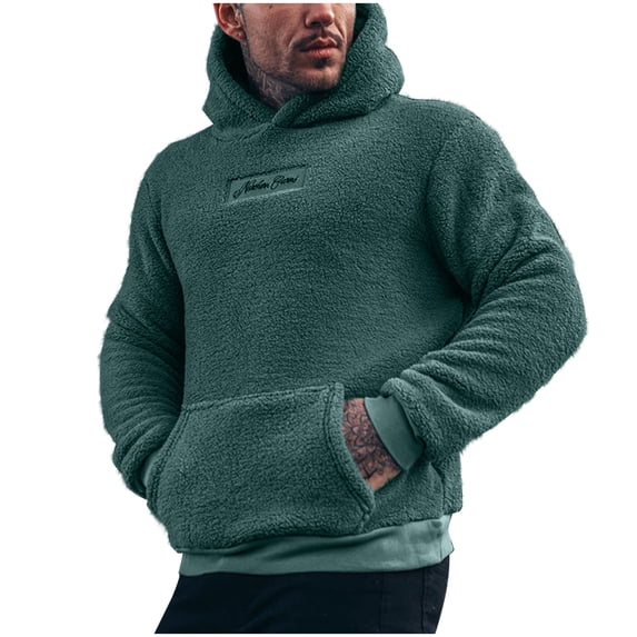 Dagegui Mens Sherpa Pullover Hoodies Fleece Long Sleeve Sweatshirts Casual Cozy Winter Warm Sweatshirt Pocket Hooded Tops Army Green M