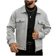 thumbnail image 1 of Dagegui Mens Short Jackets Fall Long Sleeve Turndown Collar Coats Full Zip Warm Outerwear Casual Comfy Winter Jacket with Pockets Gray XL, 1 of 6