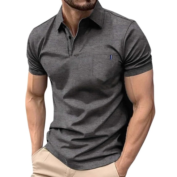 Dagegui Mens Short Sleeve Dark Gray T Shirt Moisture Wicking Quick-Dry Shirts Collared Golf Tennis T-Shirts Summer Muscle Tees with Chest Pocket S