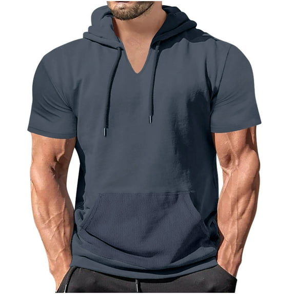 Dagegui Mens Short Sleeve Hooded Tshirts with Pocket Loose Fit Hoodie Drawstring Sweatshirt Big and Tall Active Athletic Pullover Shirt Casual Soild color Hoodies for Men
