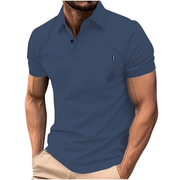 Dagegui Mens Short Sleeve Navy T Shirt Moisture Wicking Quick-Dry Shirts Collared Golf Tennis T-Shirts Summer Muscle Tees with Chest Pocket L