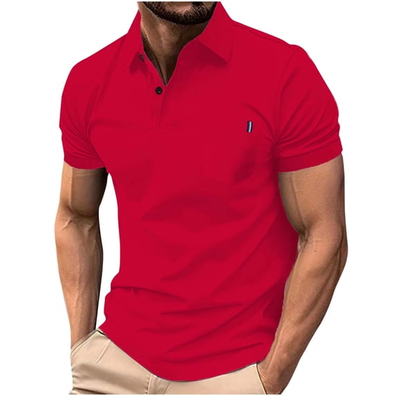 Dagegui Mens Short Sleeve Red T Shirt Moisture Wicking Quick-Dry Shirts Collared Golf Tennis T-Shirts Summer Muscle Tees with Chest Pocket L