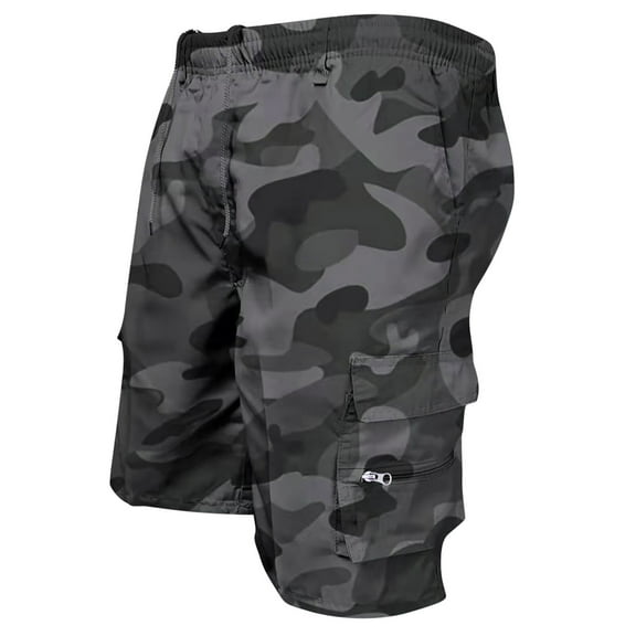 Dagegui Mens Shorts Elastic Waist Drawstring Camouflage Shorts Casual Loose Cargo Short Pants Lightweight Outdoor Hiking Camp Shorts with Pockets Gray 3XL