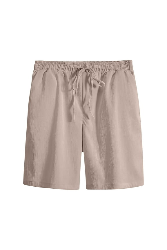 Mens Shorts Summer Ice Silk Casual Straight Fit Shorts Drawstring Elastic Waist Work Shorts Big and Tall Solid Sport Shorts with Pockets Beige 3XL