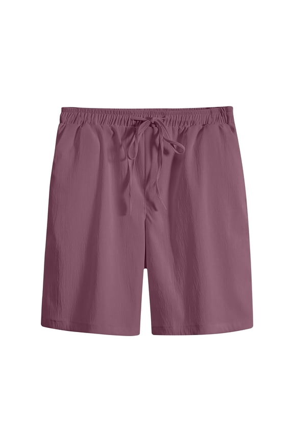 Mens Shorts Summer Ice Silk Casual Straight Fit Shorts Drawstring Elastic Waist Work Shorts Big and Tall Solid Sport Shorts with Pockets Wine 5XL
