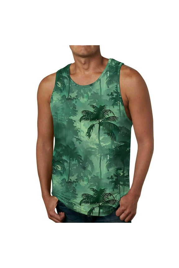 Mens Sleeveless Tank Tops Trendy Tie Dye Workout Muscle Tank Top Summer Crewneck Pullover Tees Big and Tall Beach Tanks Shirts Time-Limited Sales Green XL