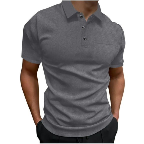 Dagegui Mens Slim Fit Waffle T-Shirts Gray Short Sleeve Lightweight Summer Collared T Shirt Dress Work Business Tee Tops S