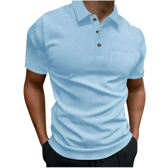Dagegui Mens Slim Fit Waffle T-Shirts Light Blue Short Sleeve Lightweight Summer Collared T Shirt Dress Work Business Tee Tops L
