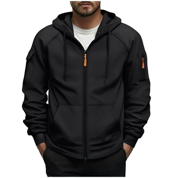 Dagegui Mens Sport Hoodies Full Zip Long Sleeve Drawstring Hooded Sweatshirt Thin Fleece Lined Coats Athletic Outerwear Black M