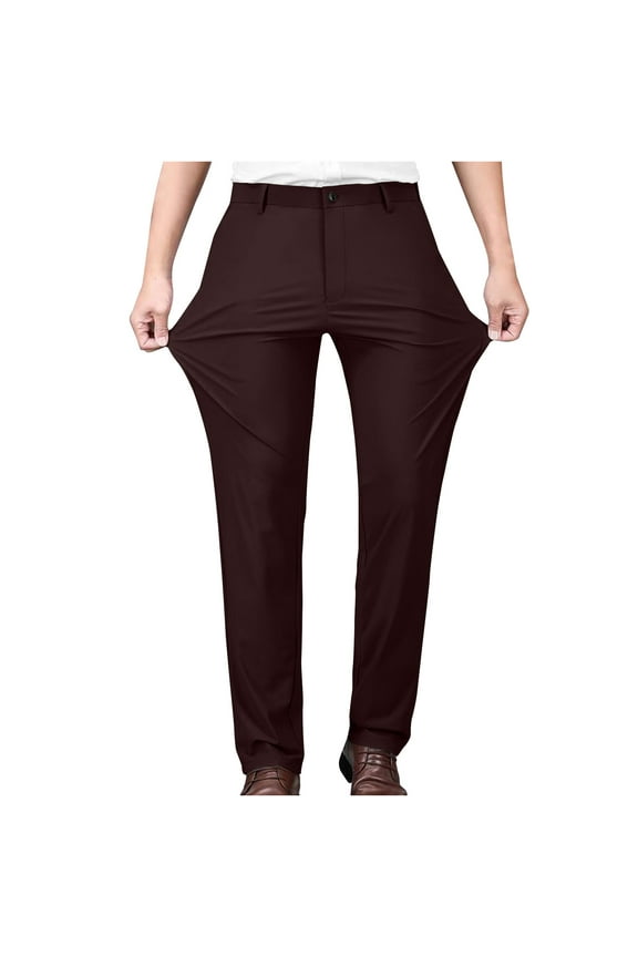 Mens Stretch Suit Pant Formal Slim Fit Work Pants Basic Straight Leg Dress Pants with Pockets Wine 2XL