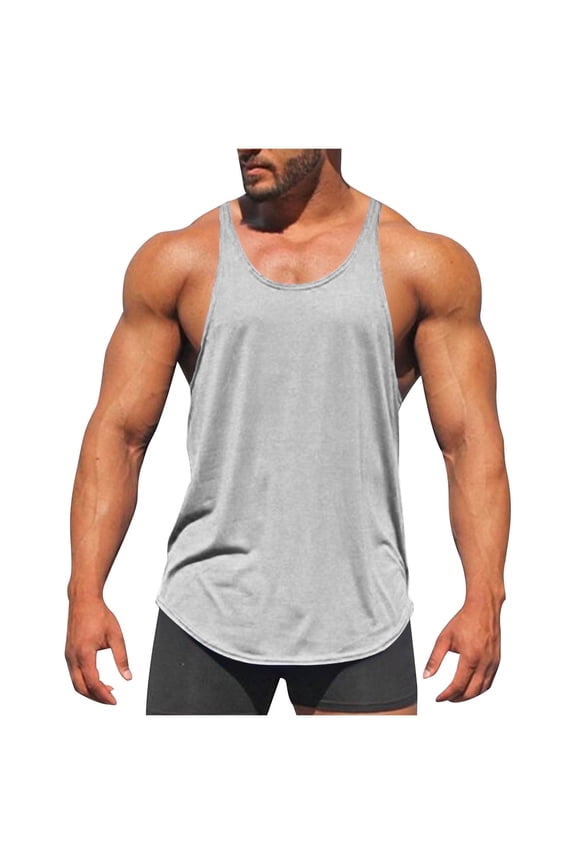 Mens Stringer Tank Tops Cotton Gym Workout Muscle T-Shirts Solid Color Bodybuilding Tanks Summer Sleeveless Crewneck Fitness Tees Gray 4XL