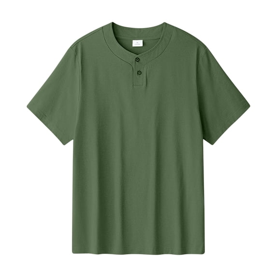 Dagegui Mens Summer Henley Shirts Army Green Short Sleeve Casual Basic T-Shirts Buttons Crewneck Pullover Shirt for Work & Daily 1X