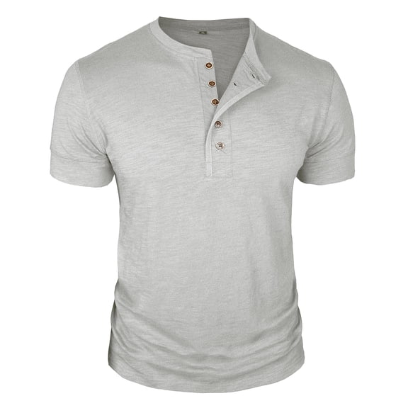 Dagegui Mens Summer T Shirt Gray Short Sleeve Buttons Henley Shirts Soft Comfy Everyday Tee Summer Solid Work Tops M