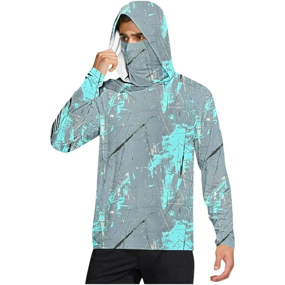 Dagegui Mens Sun Hoodie with Face Mask UPF 50+ Moisture Wicking for Running Workout UV Protection Rash Guard Long Sleeve Tops Gray S