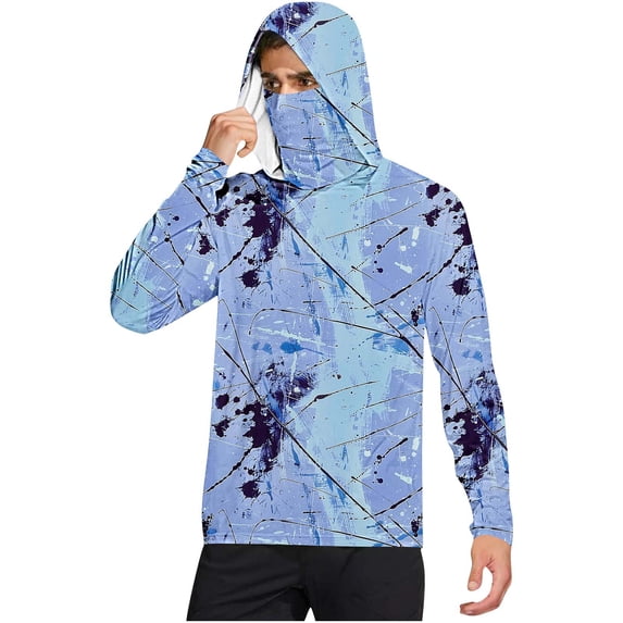 Dagegui Mens Sun Hoodie with Face Mask UPF 50+ Moisture Wicking for Running Workout UV Protection Rash Guard Long Sleeve Tops Navy XXL