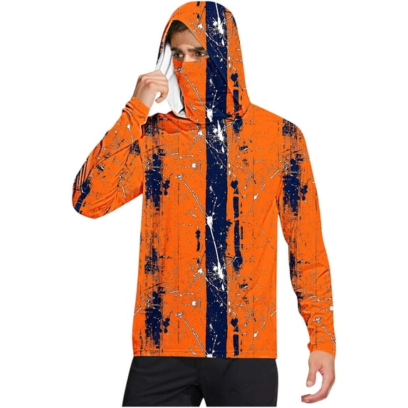 Dagegui Mens Sun Hoodie with Face Mask UPF 50+ Moisture Wicking for Running Workout UV Protection Rash Guard Long Sleeve Tops Orange M