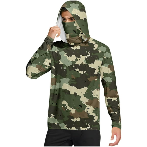 Dagegui Mens Sun Protection Hoodie with Thumb Holes UPF 50  Long Sleeve Fishing Shirt Summer Hooded Pullover Tops Lightweight Outdoor Running Workout Tee Green M