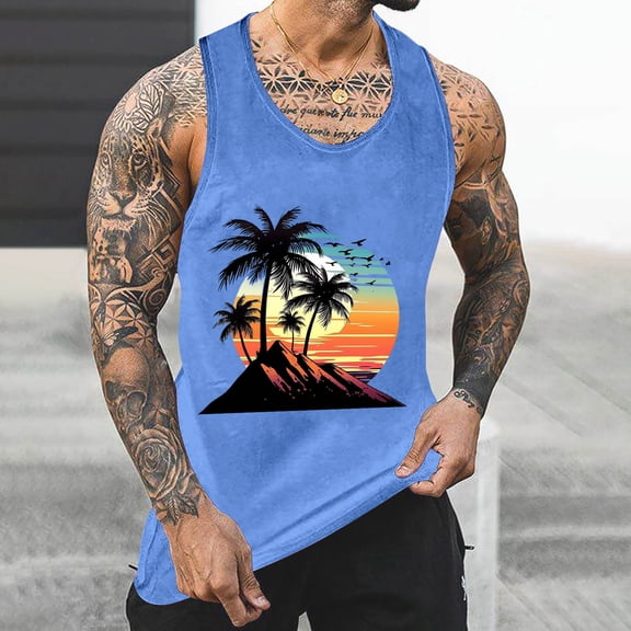 Dagegui Mens Tank Tops With Palm Tree Print Summer Sleevelees Round Neck Loose Fit Vest Casual Hawiian Vacation Travel Undershirt Big And Tall Muscle Tanks