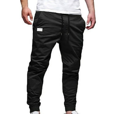 Dagegui Mens Tapered Cargo Pant Solid Color Elastic Waist Jogger Pant Cotton Drawstring Sport Trousers with Pockets Casual Outdoor Athletic Pants Today Deals Black,M