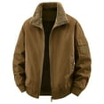 thumbnail image 1 of Dagegui Mens Thick Jackets Fleece Lined Winter Warm Coat Full Zip Stand Collar Outwear with Pockets Brown M, 1 of 9