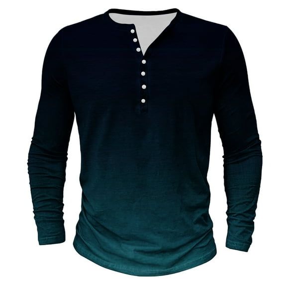 Dagegui Mens Tie Dye Long Sleeve Shirt Henley Shirts Gradient Color Crewneck Tees with Button Big and Tall Outdoor Active T-Shirts Casual Beash Party Tops Navy 3XL