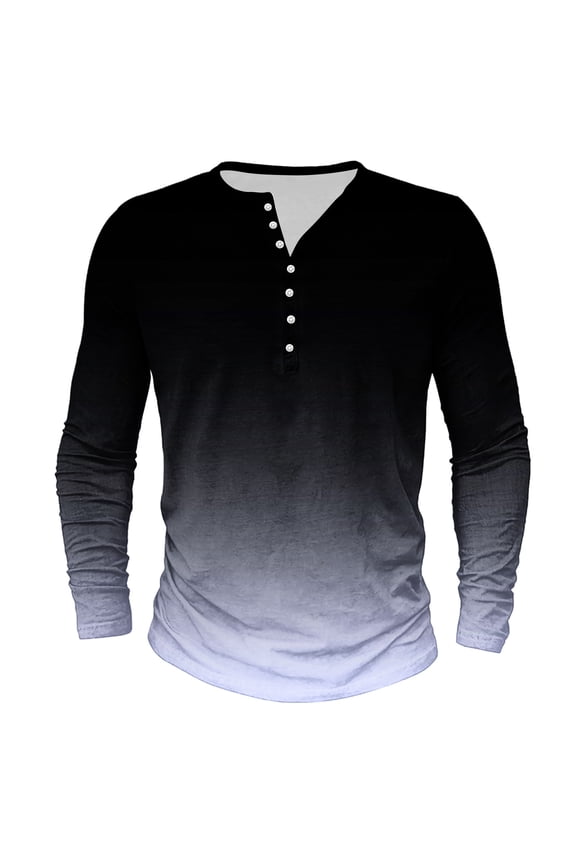 Mens Tie Dye Long Sleeve Shirt Henley Shirts Gradient Color Crewneck Tees with Button Big and Tall Outdoor Active T-Shirts Casual Beash Party Tops Dark Gray 5XL