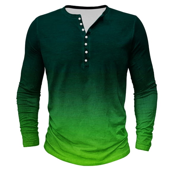 Dagegui Mens Tie Dye Long Sleeve Shirt Henley Shirts Gradient Color Crewneck Tees with Button Big and Tall Outdoor Active T-Shirts Casual Beash Party Tops Green S