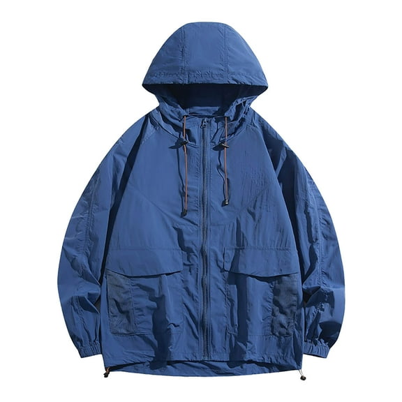 Dagegui Mens UPF 50 Sun Protection Jacket Quick Dry Lightweight Hiking Hoodie UV Long Sleeve Outdoor Active Tops Summer Wear Blue L