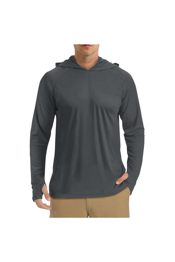 Mens UV Sun Protection Shirts Quick Dry UPF 50+ Athletic Workout Tops Long Sleeve Hoodie Pullover Lightweight Outdoor Hiking Fishing Tees Dark Gray L
