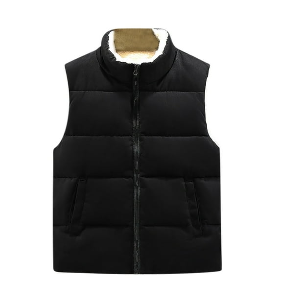 Dagegui Mens Warm Puffer Vest Outerwear Fleece Lined Waistcoat Sleeveless Stand Collar Jackets for Everyday Black L