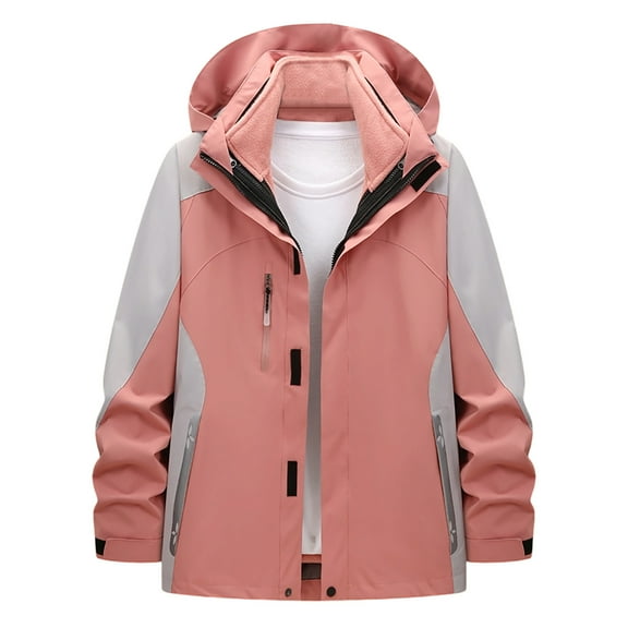 Dagegui Mens Waterproof Windbreaker Jackets Detachable Hooded Zip Up Jacket with Pocket Winter Outdoor 3 in 1 Coats Gray XL