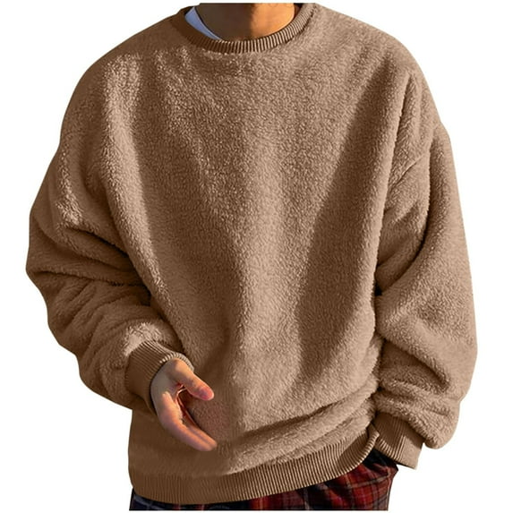 Dagegui Mens Winter Sweatshirts Double-Faced Fleece Long Sleeve Shirts Big and Tall Loose Fit Sweatshirt Soft Crewneck Pullover Tops Cyber & Monday Deals Khaki 3XL
