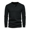 thumbnail image 1 of Dagegui Mens Work Henley Shirts Solid Crew Neck Tee Long Sleeve Buttons Pullover Fall Tops Black XXL, 1 of 4