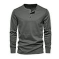 thumbnail image 1 of Dagegui Mens Work Henley Shirts Solid Crew Neck Tee Long Sleeve Buttons Pullover Fall Tops Dark Gray XXXL, 1 of 4