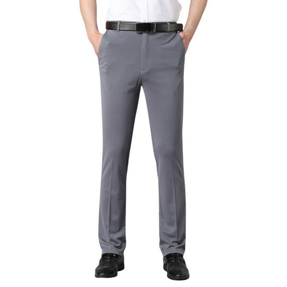 Dagegui Mens Work Pants Formal Straight Leg Suit Pant Solid Color Office Business Trousers with Pockets Gray 34