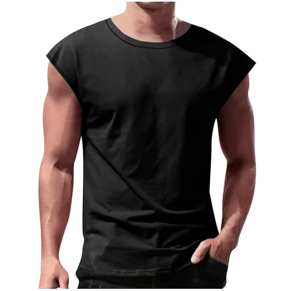 Dagegui Mens Workout Tank Tops Solid Color Crew Neck Sleeveless T-Shirts Big and Tall Running Athletic Tanks Summer Basic Tees Black 2XL