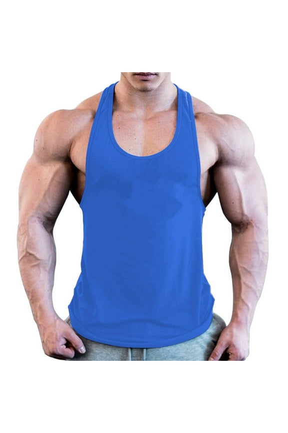 Mens Workout Tank Tops Solid Color Gym Bodybuilding Muscle Undershirts Thin Strap Sleeveless Athletic T-Shirts Ice Silk Summer Sport Tanks Dark Blue XL