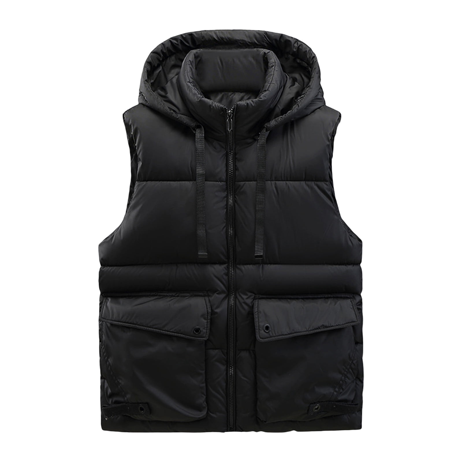 Dagegui Mens Zip Up Vest Puffer Warm Winter Sleeveless Jackets Fall Pockets Coats Lightweight Outdoor Running Hiking Travel Vests with Detachable Hood Black XXXL