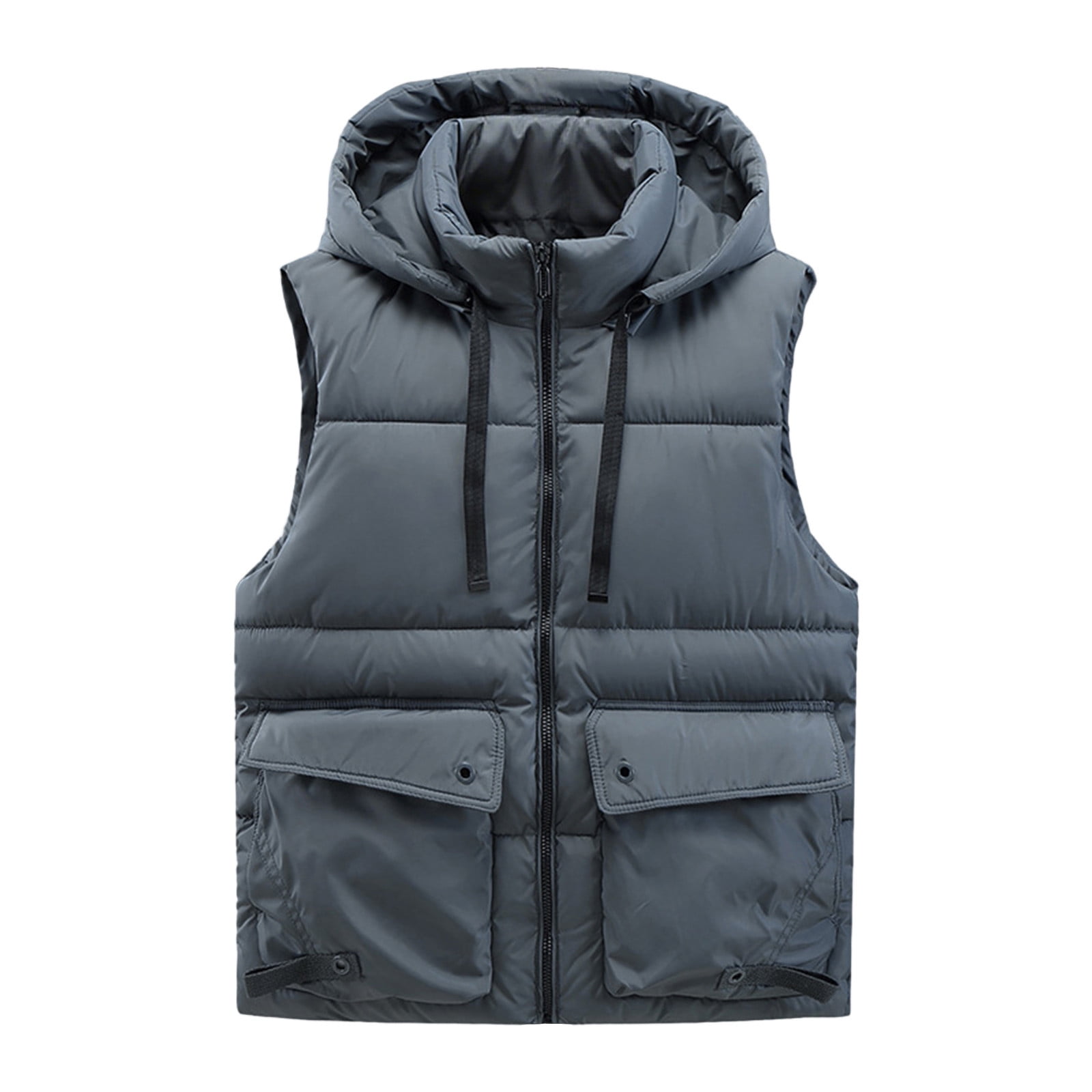 Dagegui Mens Zip Up Vest Puffer Warm Winter Sleeveless Jackets Fall Pockets Coats Lightweight Outdoor Running Hiking Travel Vests with Detachable Hood Gray XXXXL