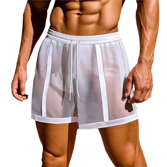 Dagegui Mesh Breathable Beach Shorts for Men Drawstring Elastic Waist Casual Shorts Lightweight Quick Dry Sport Short Pants White M