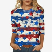 Dagegui My Orders Placed Recently By Me 4th of July Shirt for Women Plus Size 3/4 Sleeve Tops American Flag Patriotic T Shirts Summer Casual Holiday Tops Stars Stripes Graphic Tees Parade T-Shirt