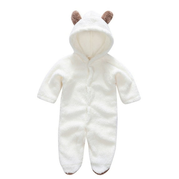 Dagegui Newborn Baby Girls Boys Clothes Cute Bear Long Sleeve Fleece Hooded Jumpsuit for Infant Winter Warm Footie Bunting Snowsuit Outfits White,6-9 Months