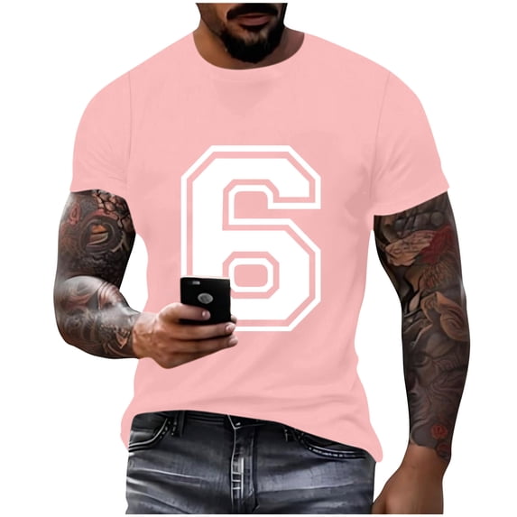 Dagegui Number 6 T-Shirt for Men Summer Crew Neck Short Sleeve Tops Lightweight Running Workout Muscle Tee Gym Tshirts Pink L