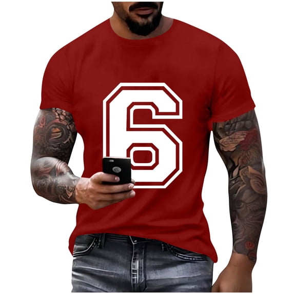 Dagegui Number 6 T-Shirt for Men Summer Crew Neck Short Sleeve Tops Lightweight Running Workout Muscle Tee Gym Tshirts Red M