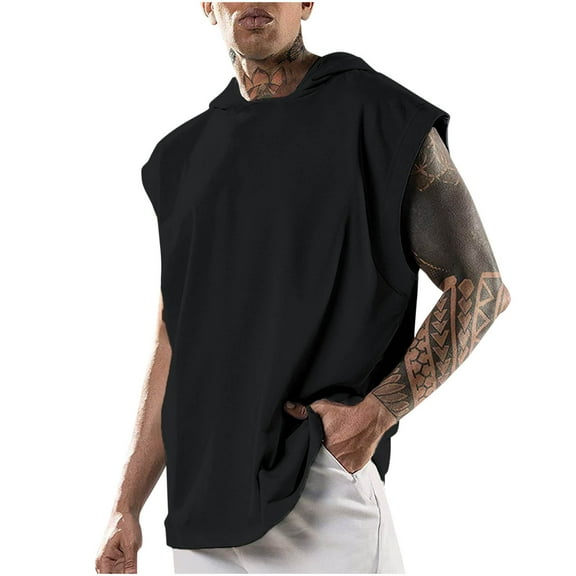 Dagegui Oversized Hoodies for Men Sleeveless Hooded Tank Tops Casual Summer T-Shirt Loose Hiphop Streetwear Vest Black 3XL