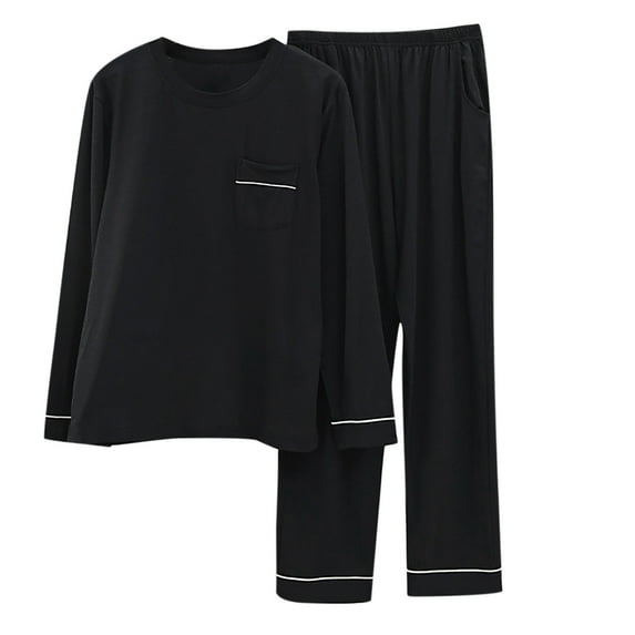 Dagegui Pajama 2 Pieces Outfits for Men Casual Crew Neck Shirts Long Pants Sets Big and Tall Basic Pajamas Set Black L