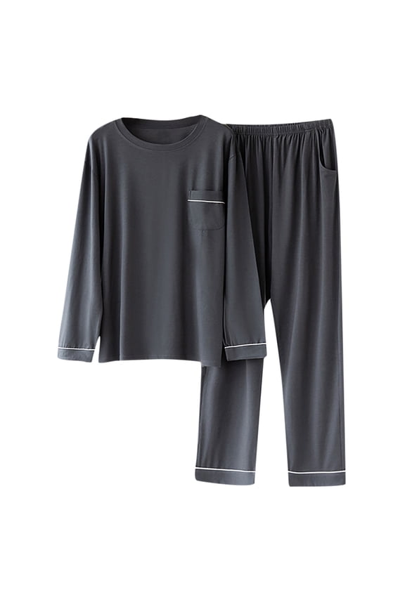 Pajama 2 Pieces Outfits for Men Casual Crew Neck Shirts Long Pants Sets Big and Tall Basic Pajamas Set Dark Gray 4XL